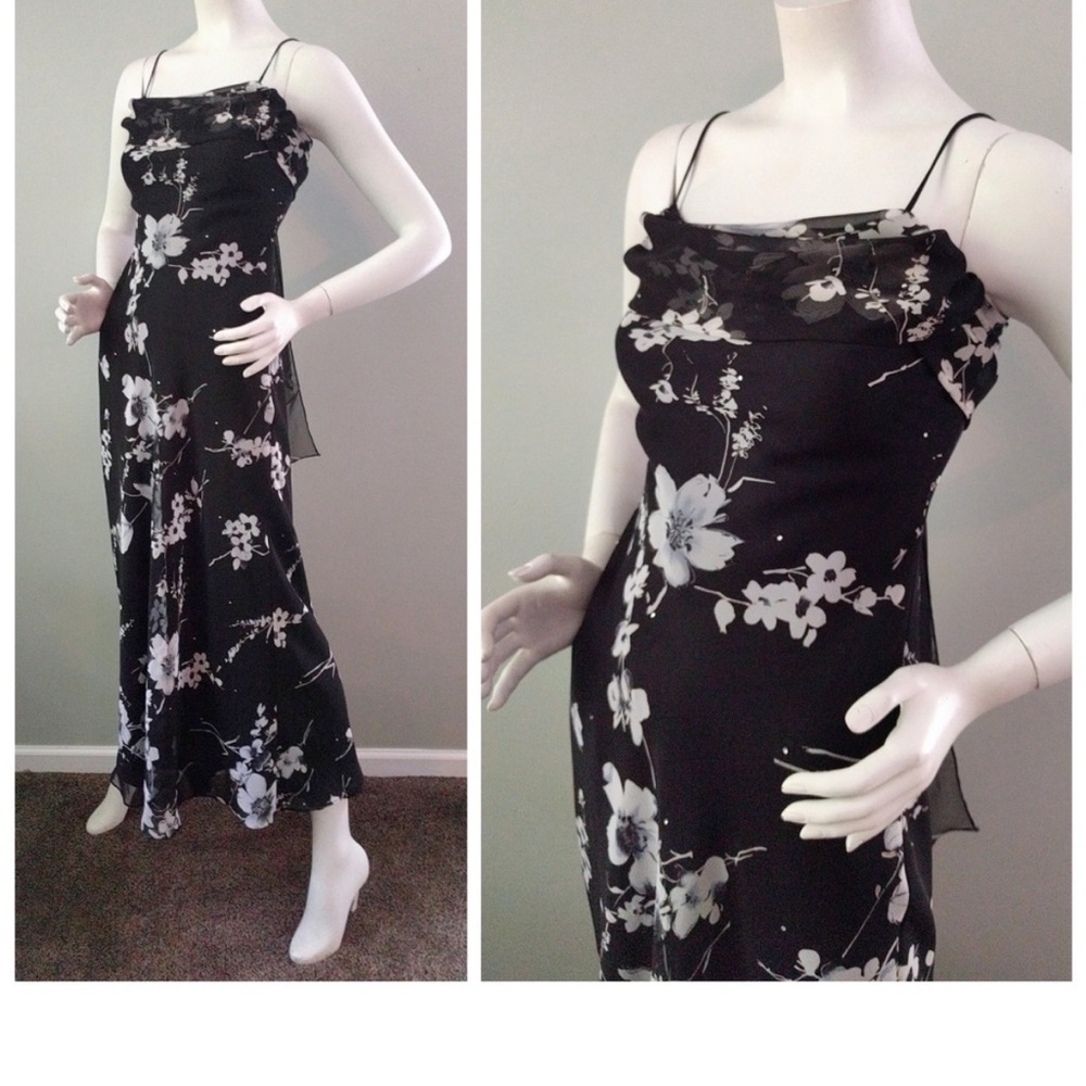 Vintage 1990s Cache Fairy B&W Floral Bias Sheer Slip Dress 2 - y2k whimsigoth